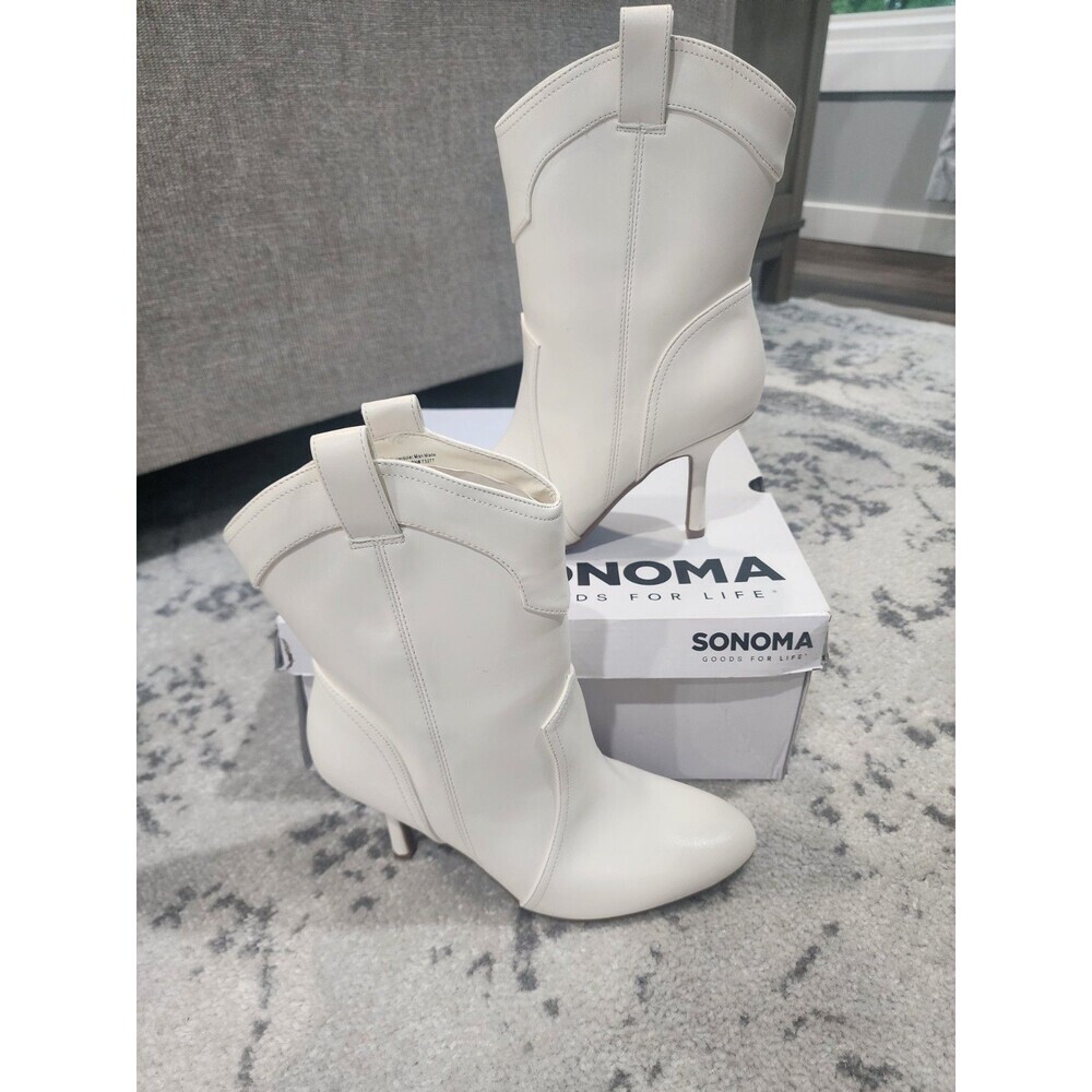 Sonoma Womens Haloa Bone White Western Heeled Ankle Boots Size 7.5 NEW